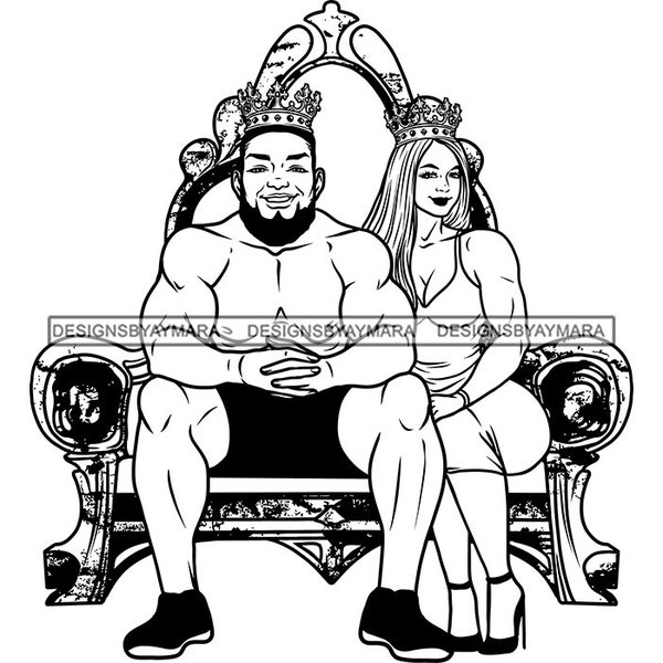 Strong Couple King Queen Man Woman Bodybuilders Bodybuilding Muscular Physique Weight Lifters SVG PNG JPG Cut Cutting Designs Print Cricut