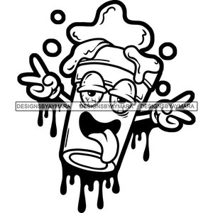 Cup Character Cartoon Peace Sign Tongue Out Dripping Foaming Outline Bubbles Illustration Graphic SVG PNG JPG Cutting Designs Print Cricut