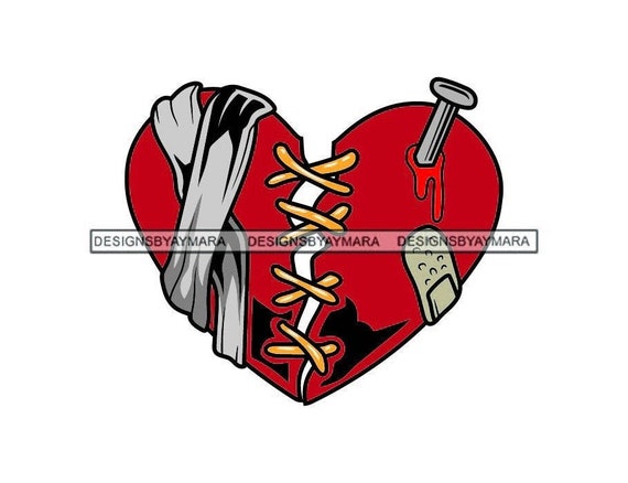 Red Broken Heart Mended Heart Hurt Gold Stitches Wrapped Heart Silver Nail  in the Heart Pain Painful Band-aid Illustration Art SVG PNG JPG - Etsy  Canada