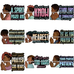 Bundle 9 Afro Woman God Quotes Lord Prayer Asking Begging Pray Religion Faith Church Nubian Lady SVG PNG Vector Clipart Circuit Cut Cutting