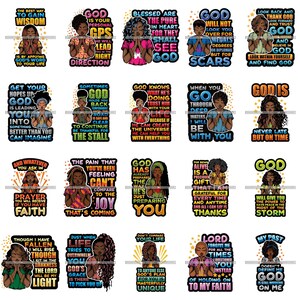 Bundle 20 Afro Woman God Lord Quotes Prayer Asking Begging Pray Religion Faith Church Nubian Lady SVG PNG Vector Clipart Circuit Cut Cutting