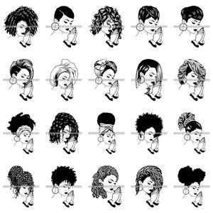 Bundle 20 Afro Woman God Quotes Lord Prayer Asking Begging Pray Religion Faith Church Nubian Lady SVG PNG Vector Clipart Circuit Cut Cutting