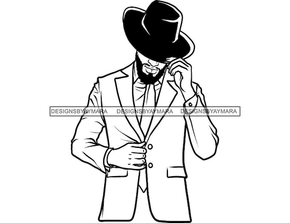 Hombre negro Vestido Sombrero Barba Traje Corbata Inclinación