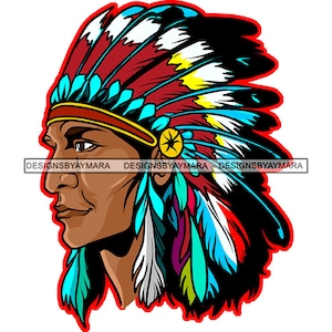 Indian Man Portrait Cherokee American Native Indigenous Tribe Tribal Warrior Fighter SVG PNG JPG Cut Cutting Vector Designs Print Cricut