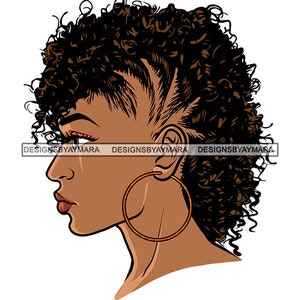 African Woman Face Portrait Mohawk Hairstyle Curly Hair Hoops Earrings Beauty Salon Logo Hairdresser SVG PNG JPG Cutting Design Print Cricut