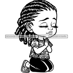 African Black Baby Girl Kneeling Praying God Lord Prayer Hands Pray Worship Faith Religion Jesus SVG PNG JPG Cutting Designs Print Cricut