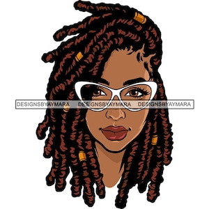 African Melanin Woman Portrait Wearing Reading Glasses Dreads Locs Dreadlocks Hairstyle Sister Locs SVG PNG JPG Cutting Designs Print Cricut