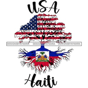 Tree Root Flag Flags United States USA Haiti Country National Haitian American Culture Patriotism SVG PNG Jpg Cutting Design Print Cricut