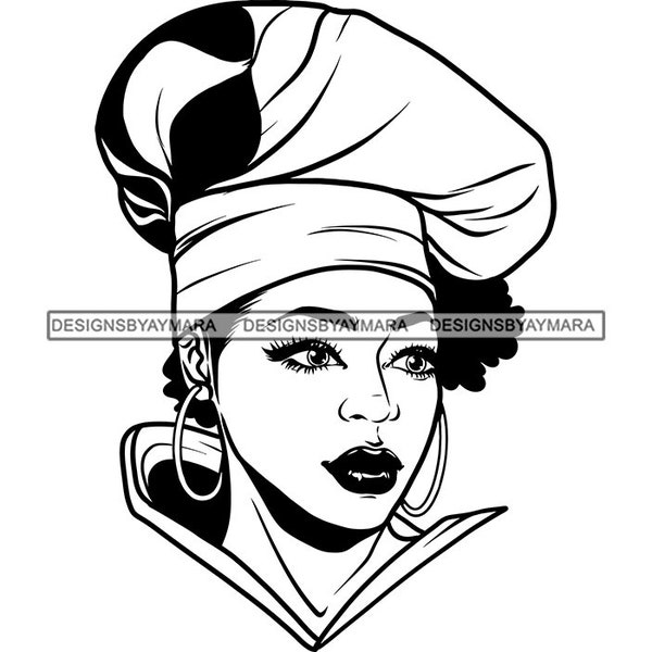 African American Woman Chef Portrait Uniform Cap Cuisine Culinary Kitchen Cook Restaurant Food SVG PNG JPG Cut Cutting Designs Print Cricut