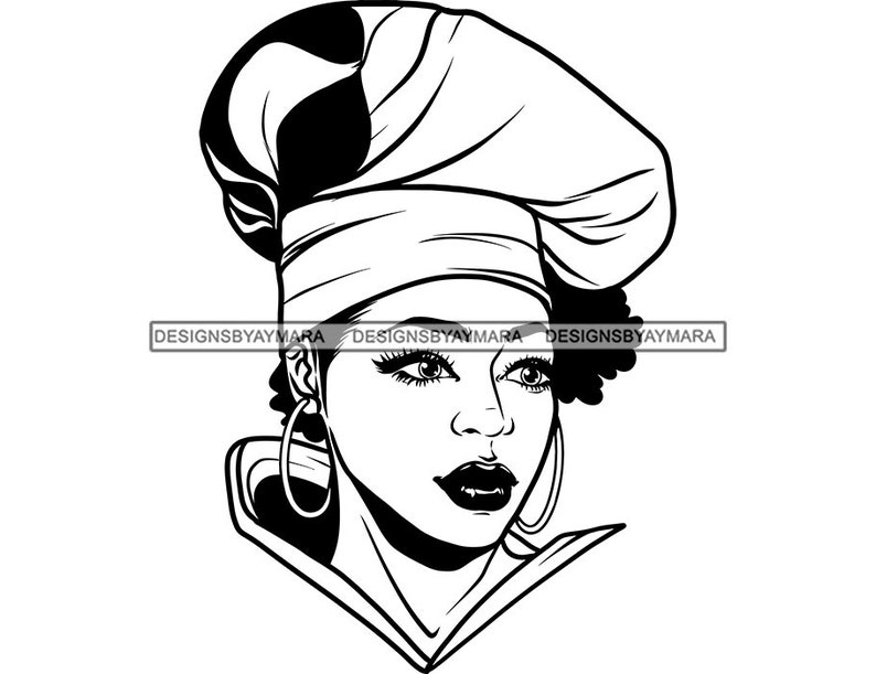 African American Woman Chef Portrait Uniform Cap Cuisine Culinary Kitchen Cook Restaurant Food SVG PNG JPG Cut Cutting Designs Print Cricut image 1