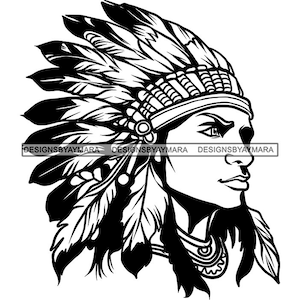 Cherokee American Indian Portrait Young Man Native Indigenous Tribe Tribal Warrior Chief SVG PNG JPG Cut Cutting Vector Designs Print Cricut