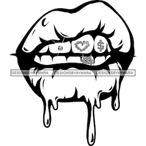 Sassy Pair Lips Grill Heart Dollar Sign Dripping Tooth Gems Mouth Tooth Jewelry Illustration Graphic SVG PNG JPG Cutting Design Print Cricut