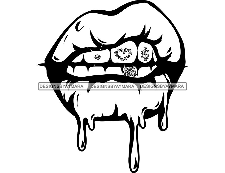 Sassy Pair Lips Grill Heart Dollar Sign Dripping Tooth Gems Mouth Tooth Jewelry Illustration Graphic SVG PNG JPG Cutting Design Print Cricut
