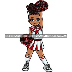 Cheerleader Melanin Girl Cheerleading Locs Haar Pompoms Poms rot Uniform Schule Fußball Sport SVG PNG JPG Schneidedesign Print Cricut