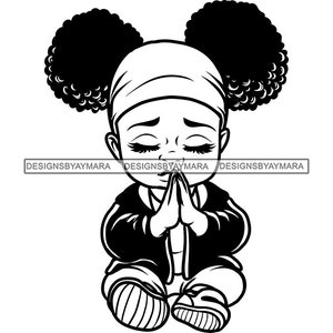 Melanin Black Afro Baby Girl Toddler Praying God Lord Prayer Hands Worship Faith Religion Jesus SVG PNG JPG Cut Cutting Designs Print Cricut