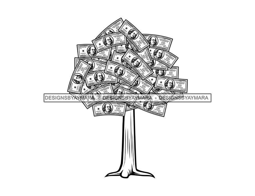 Money Tree Money Growing on Tree Dollar Bills Cash Money Black and