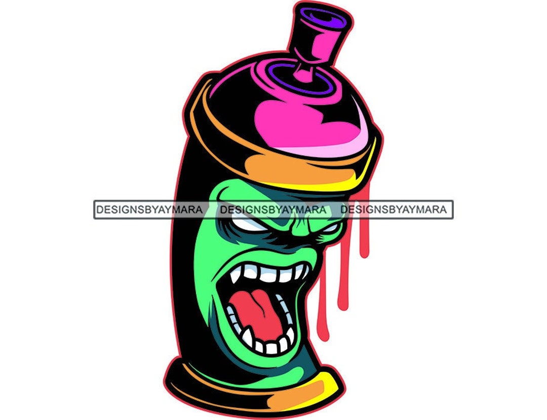 Spray Paint Can Graffiti Angry Green Face Can Wall Art Dripping Pink