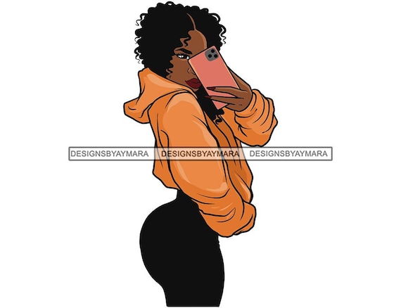 Mujer negra tomando una selfie oro naranja sudadera con - Etsy México Mujer negra tomando una selfie oro naranja sudadera con - Etsy México