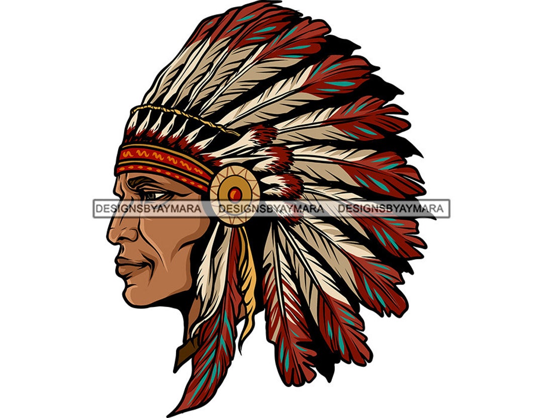 Cherokee Indian Man Closeup Ethnic Native Headdress Feather Traditional ...