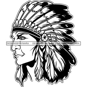 Chief American Indian Man Face Cherokee Native Indigenous Tribe Tribal Warrior Fighter SVG PNG JPG Cut Cutting Vector Designs Print Cricut