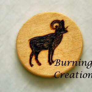 Bighorn Sheep Magnet, Pyrography, Wood Burned, Wooden Magnet, Magnet, Gift, Rustic Magnet, Rustic, Wooden Magnet, Magnets