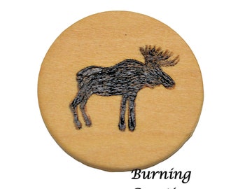 Moose Magnet, Pyrography, Wood Burned, Wooden Magnet, Magnet, Gift, Rustic Magnet, Rustic, Wooden Magnet, Magnets, 1.5" Magnet