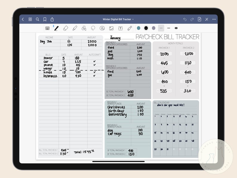 Digital Budget Tracker Bill Tracker Worksheet Digital Tracker