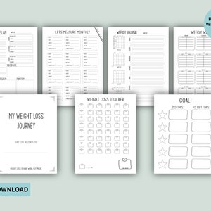 Weight Loss Printable Tracker, Mood Tracker, Meal Prep Planner, Goal Tracker, Weight Loss Journal, Measurement Tracker