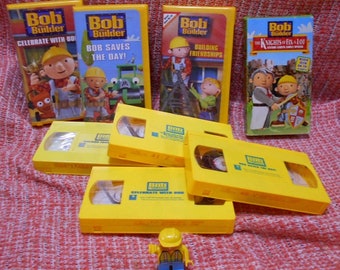 Lot: Lego DUPLO Bob the Builder Toy Blocks + Legos + 4 VHS Movies, Rare Vintage, for Christmas Holiday Gift or for Children