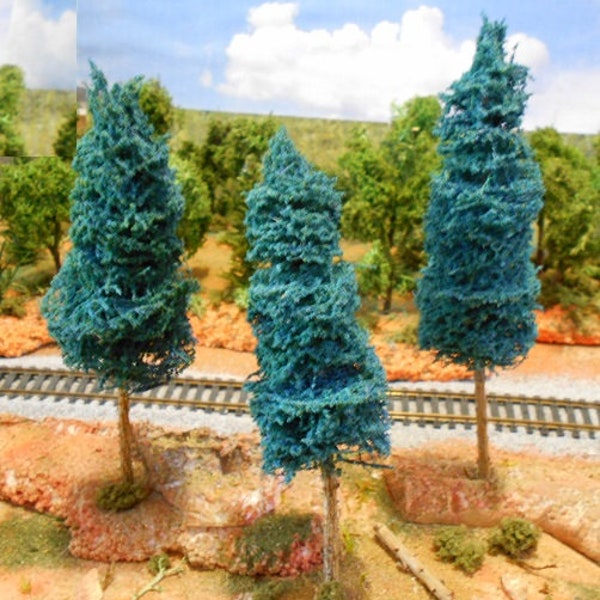 Lot of 3 Colorado Blue Spruce Evergreen Trees for Wargames, HO/N/O Scale Model Train Layouts, Dioramas, Hobby or Craft Scenery Projects