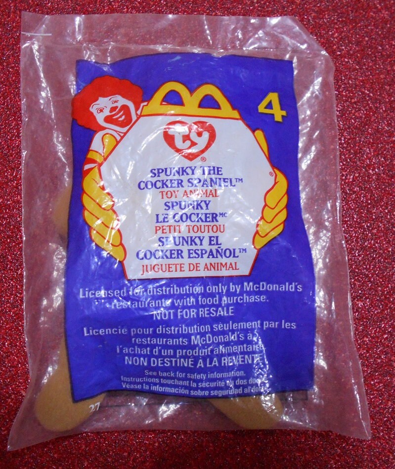 Mc Donalds Ty Teenie Beanie Baby Spunky the Cocker Spaniel #4 w/Errors, NEW Sealed, Old Vintage Happy Meal Toy, Christmas Gift or Collection