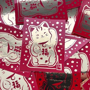 metallic lucky cat sticker