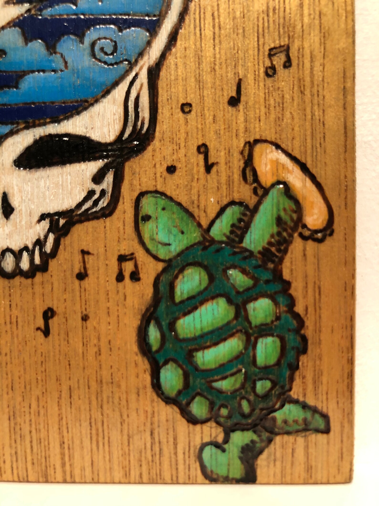Grateful Dead Steal Your Face Inspired Wood Burnt Pyrography Colored