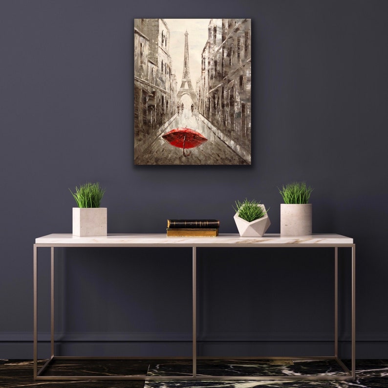 French Cityscape Impressionist Paris Street #11 Black and White Eiffel Tower 20x24 Hand-painted Oil Painting on Canvas Unframed Wall Art