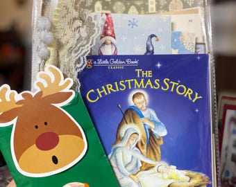 Vintage Little Golden Books DIY Christmas Journal Kits with ephemera and other items included.