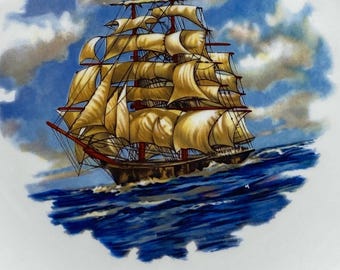 Vintage Kenmark Nautical decorative plate featuring a clipper sailing ship