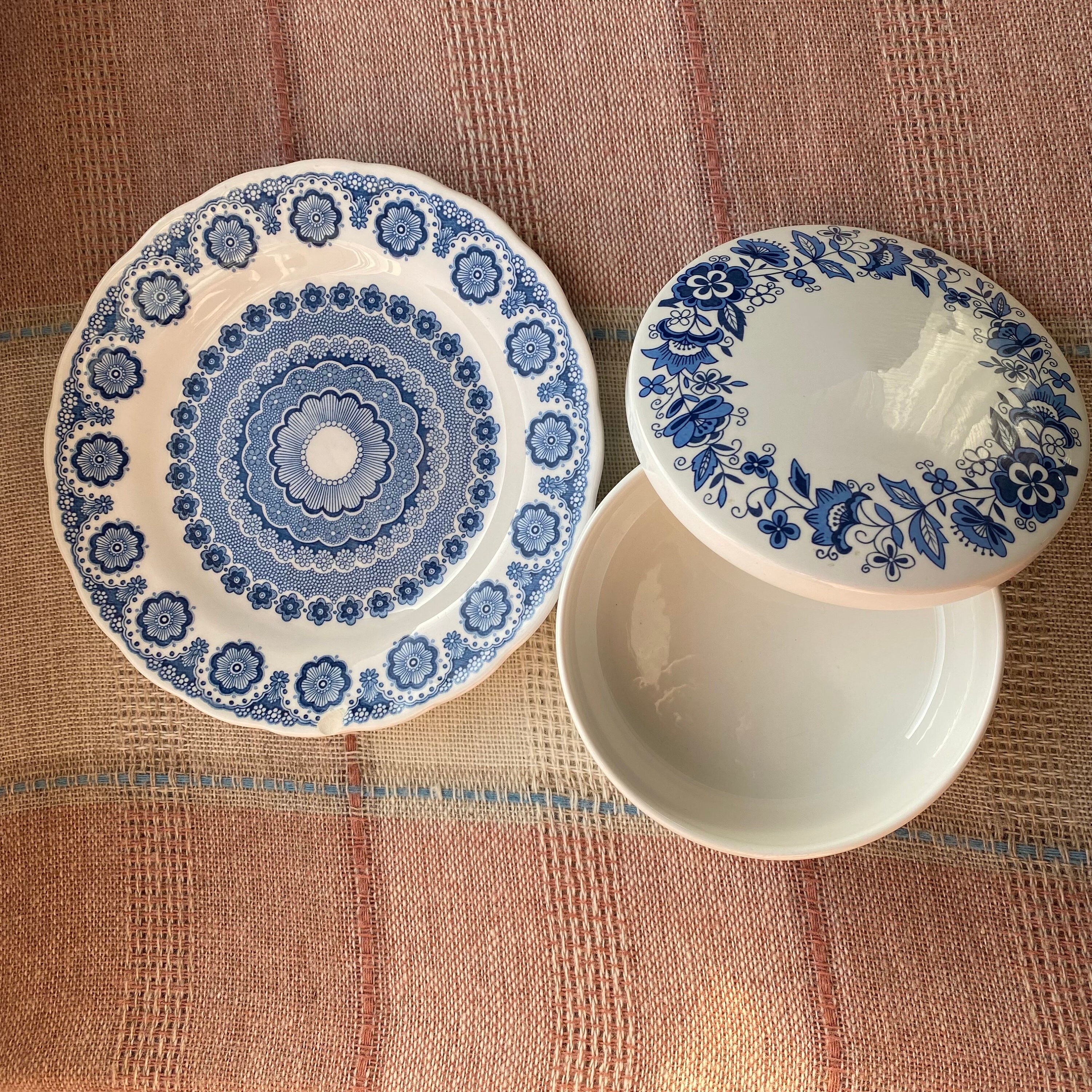 Vintage Nikko Kingstone Plate and Bowl Set: Blue Floral