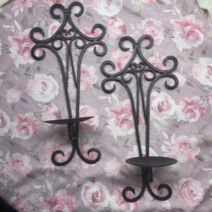 Vintage Wrought Iron  Candle Holder Pair Wall Mount Rustic Scroll