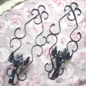 Pair Of Vintage Black Metal Wall Sconces / Candle Holders