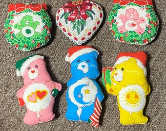 Vintage hand-sewn Care Bears plush pillows or ornaments 1980