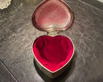 Vintage Pewter Patina Heart Love Ring Trinket Box red Inside