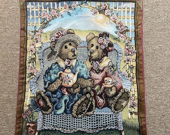 Vintage 90s Boyds Bears Tapestry Blanket: Love Conquers All Cotton