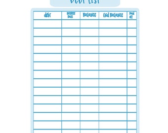Digital Download of Debt List Budgeting Sticker for Debt Snowball / Debt Payoff / Budgeting Kit / Pay Bill / Budget Bundle / Bill List