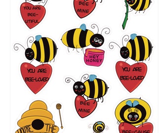 Bee Valentine's Day Stickers - Love & Heart Decorations