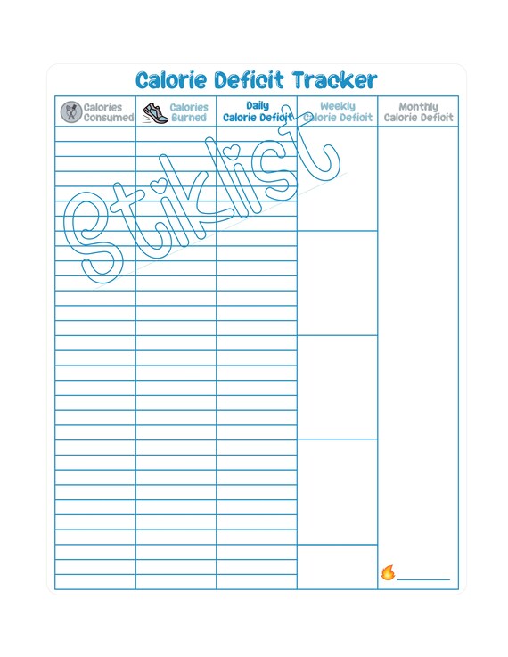 Calorie Deficit Tracker, Weight Loss Planner (Printed Sticker)