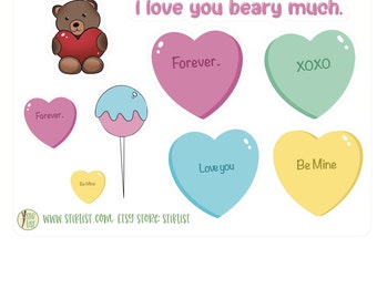 Valentine's Day Stickers: Candy Hearts & Bear