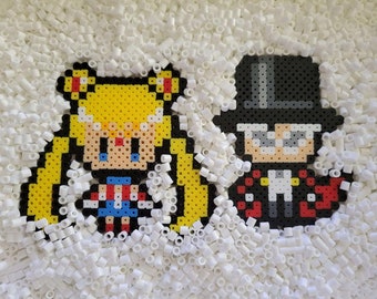 Sailor Moon & Tuxedo Mask Perler Bead Figures