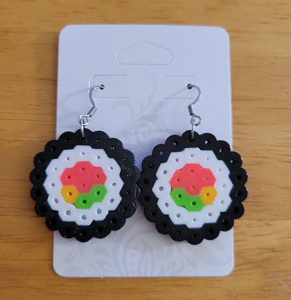 Sushi Roll Perler Bead Earrings