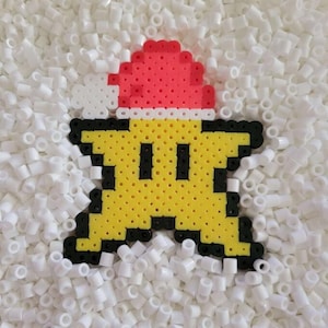 Mario Santa Star Perler Bead Keychain/Ornament
