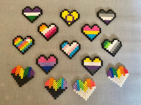 Pride Heart Perler Bead Keychain Etsy